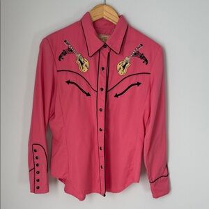 Scully Pink Western Shirt with Guitar Embroidery